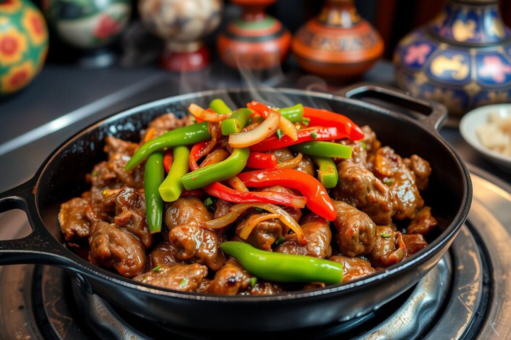sizzling chinese pepper steak with onions